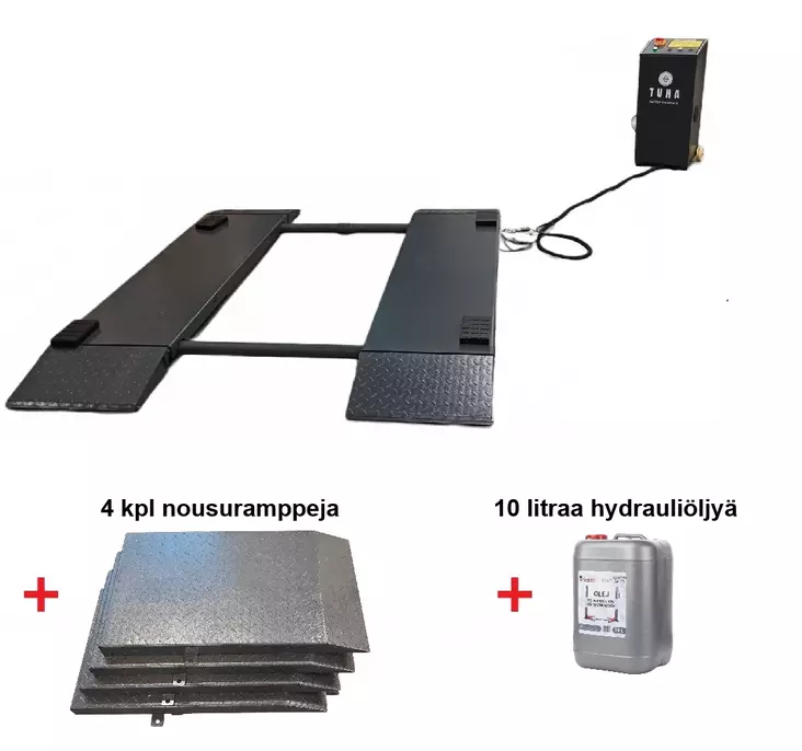 Siirrettävä matalanostin, sähköluk. 400V + 4 kpl nousuramppeja + 10 L hydr.öljyä - Matalanostimet - 1026 - 1
